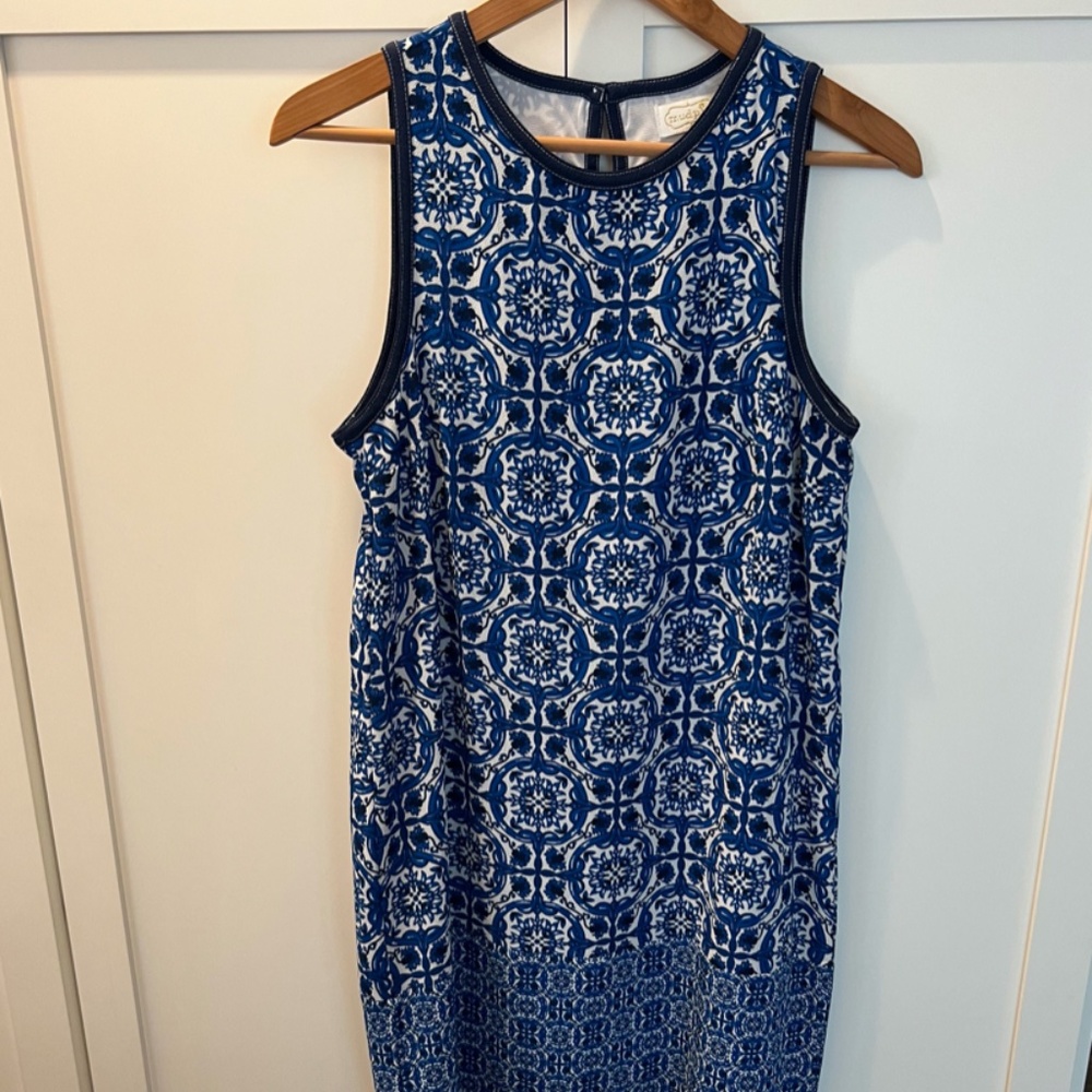 Mud Pie Blue Retro Print Dress Size Small